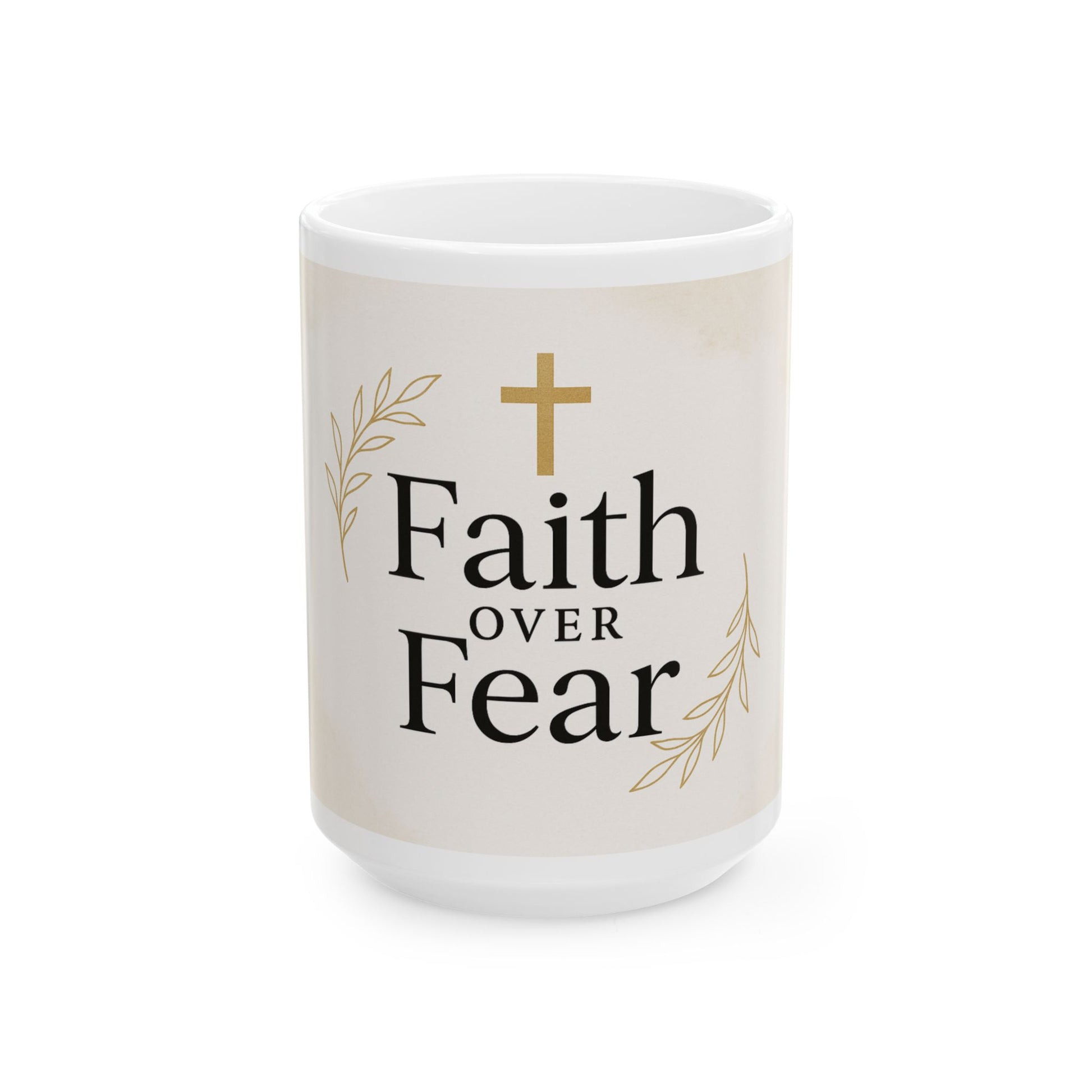 Inspirational Faith over Fear Mug showcasing motivational design for daily encouragement and positive mindset