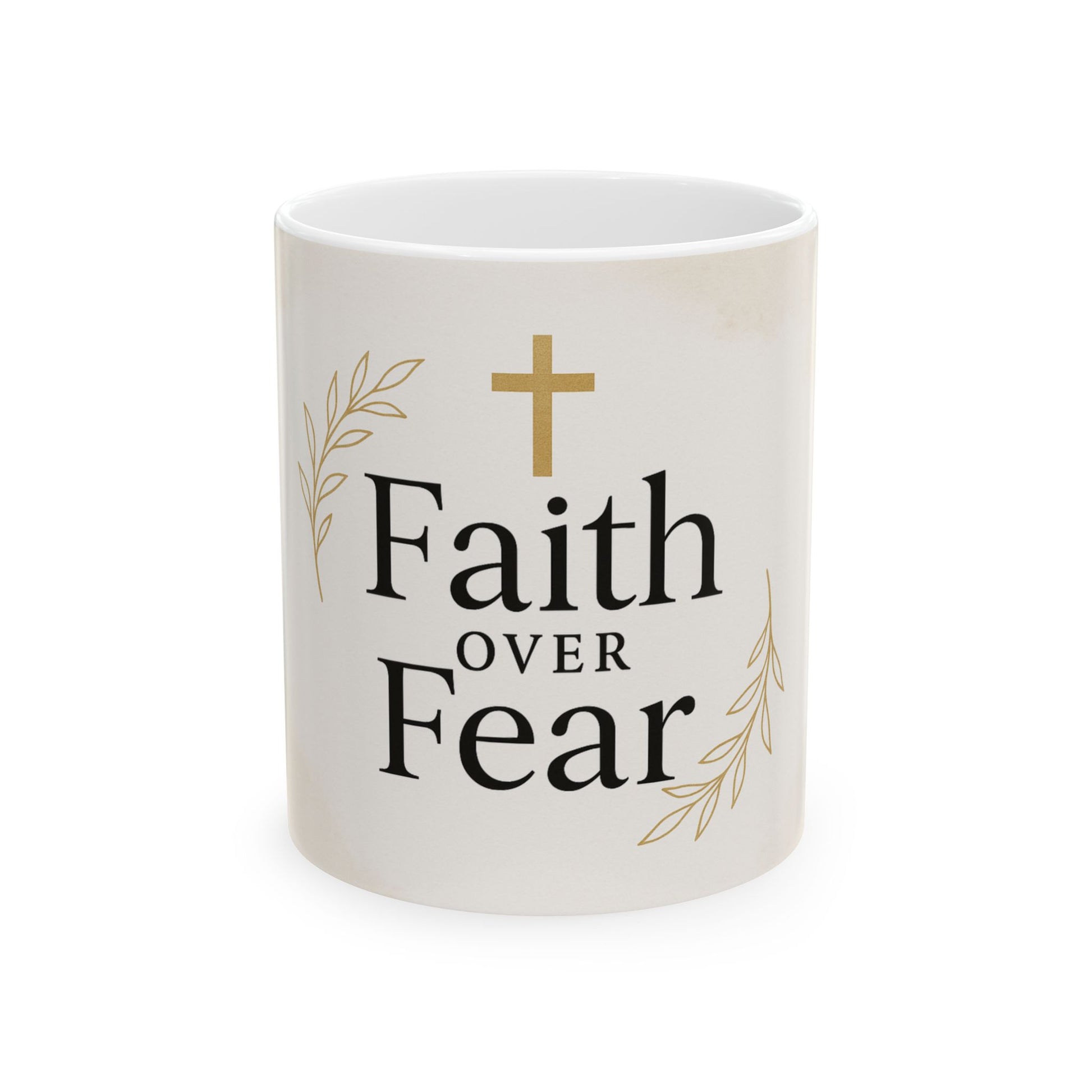 Inspirational Faith over Fear Mug showcasing motivational design for daily encouragement and positive mindset